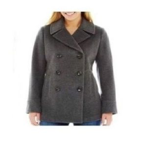 Womens Wool Coat St John's Bay Pea Coat size L NEW